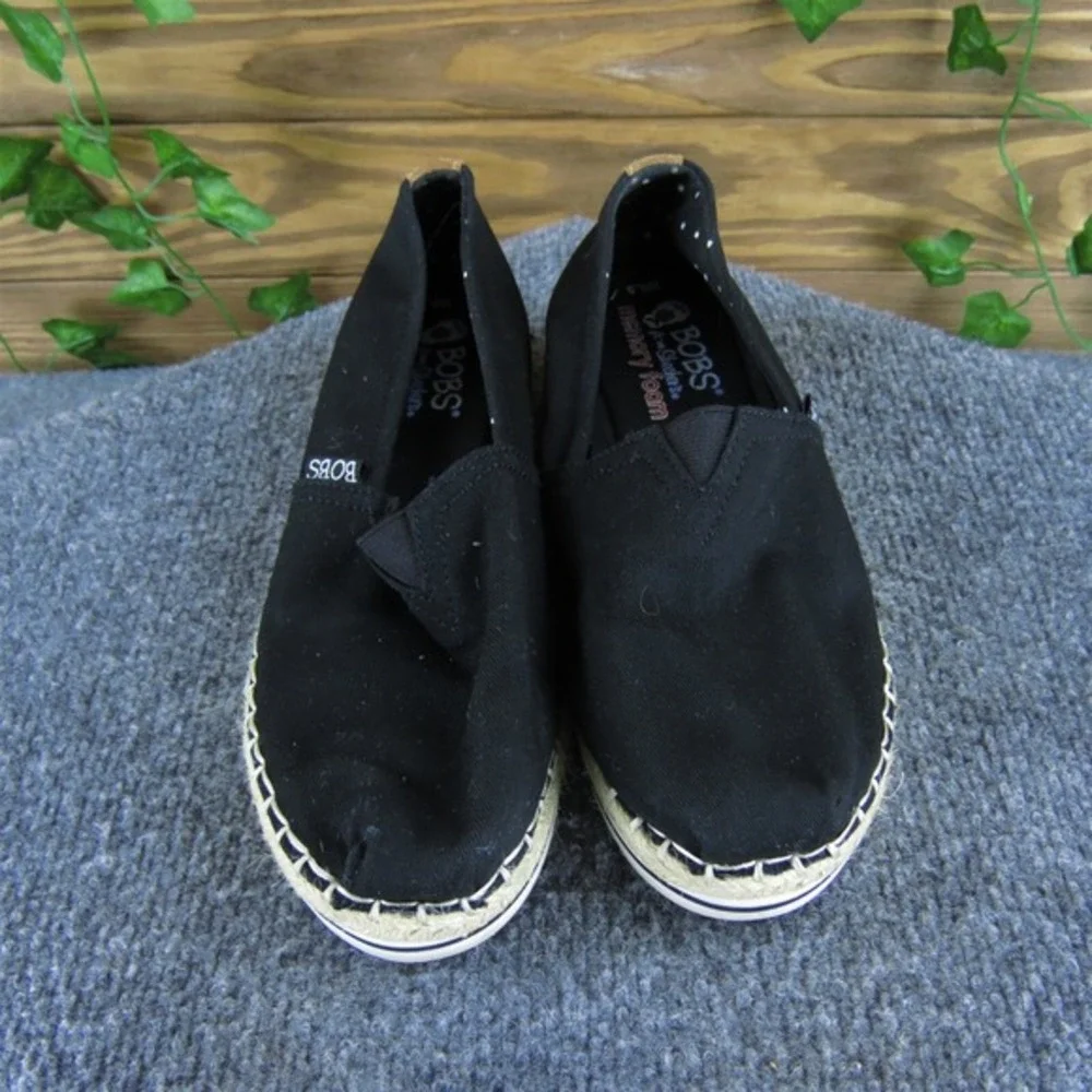Bobs By Skechers Women's  Espadrille Black Fabric Sz 6.5 Medium Gently Used 2025